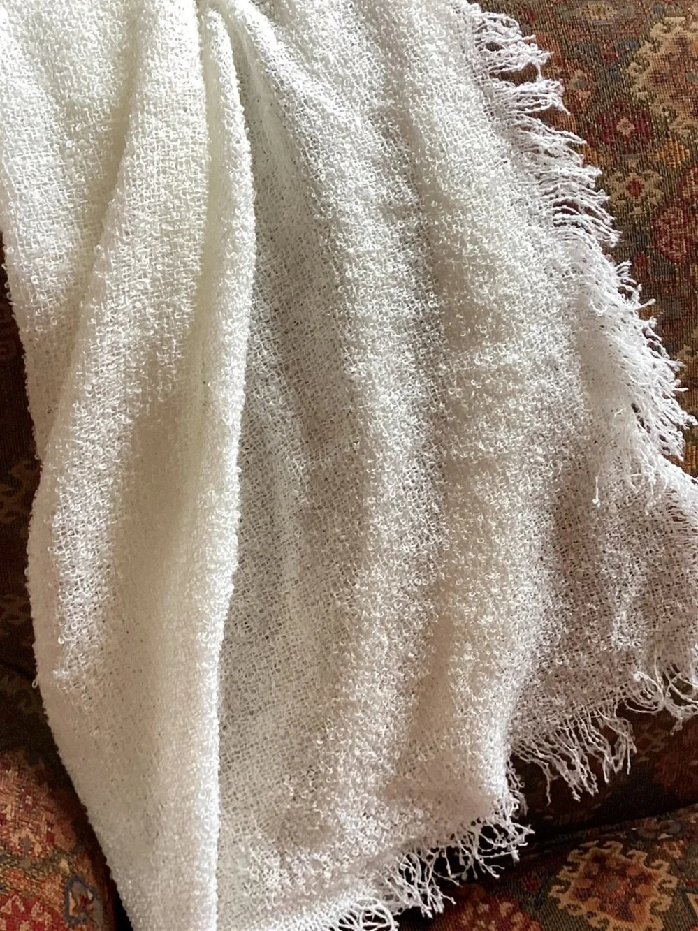 Vintage 70’s Nasharr Acrylic Loose Knit Throw Wrap Ivory 40” Square